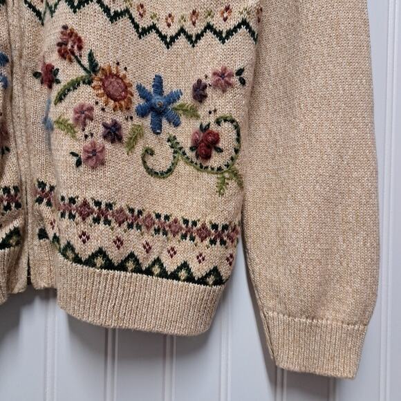 VTG Alfred Dunner Full Zip Sweater Womens PL Beige Knit Cardigan Embroidered 90s - Picture 7 of 15